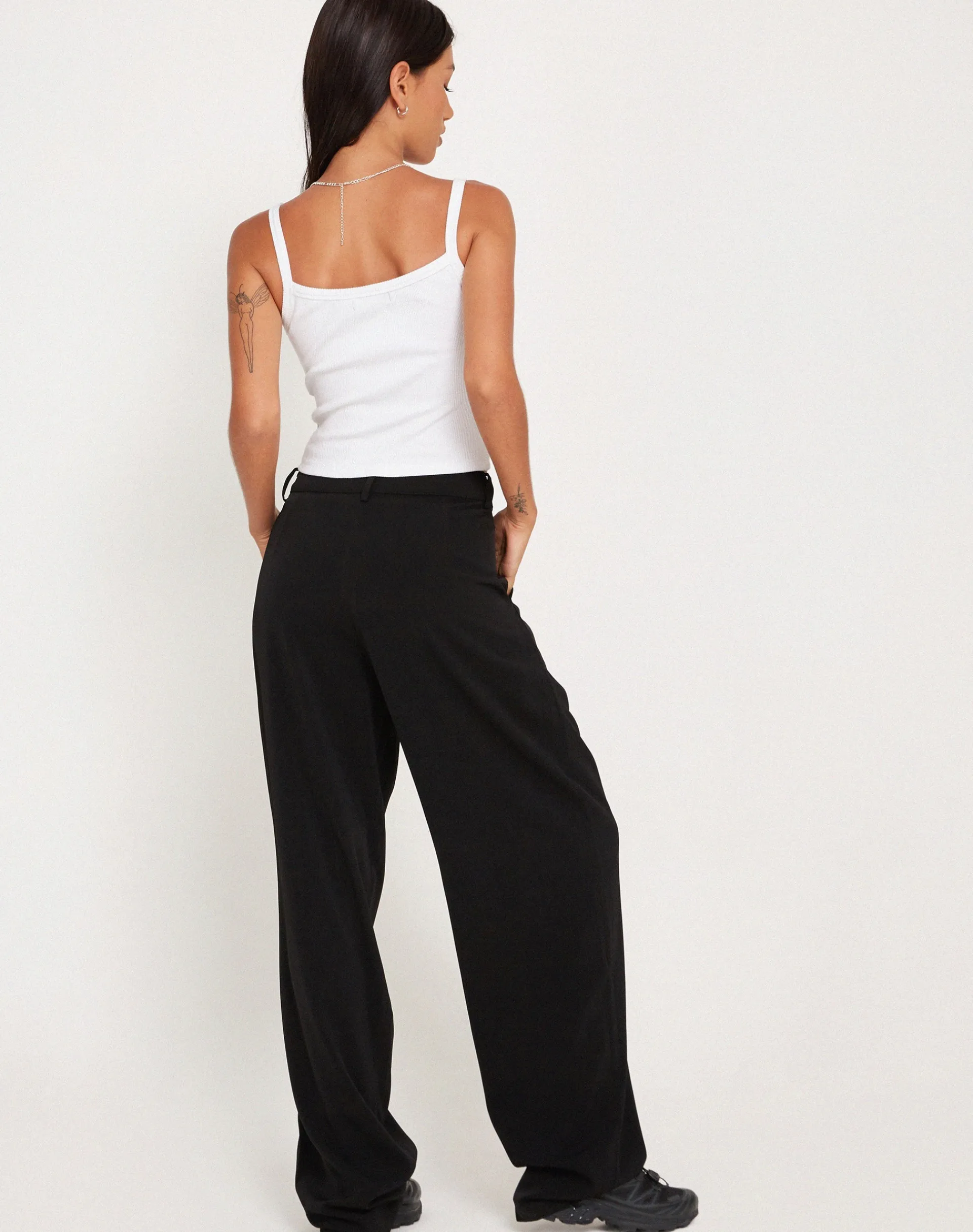 Motel Rocks Wide Leg Pants | Low Rise Pants-Sakaria Wide Leg Trouser in Tailoring Black TailoringBlack
