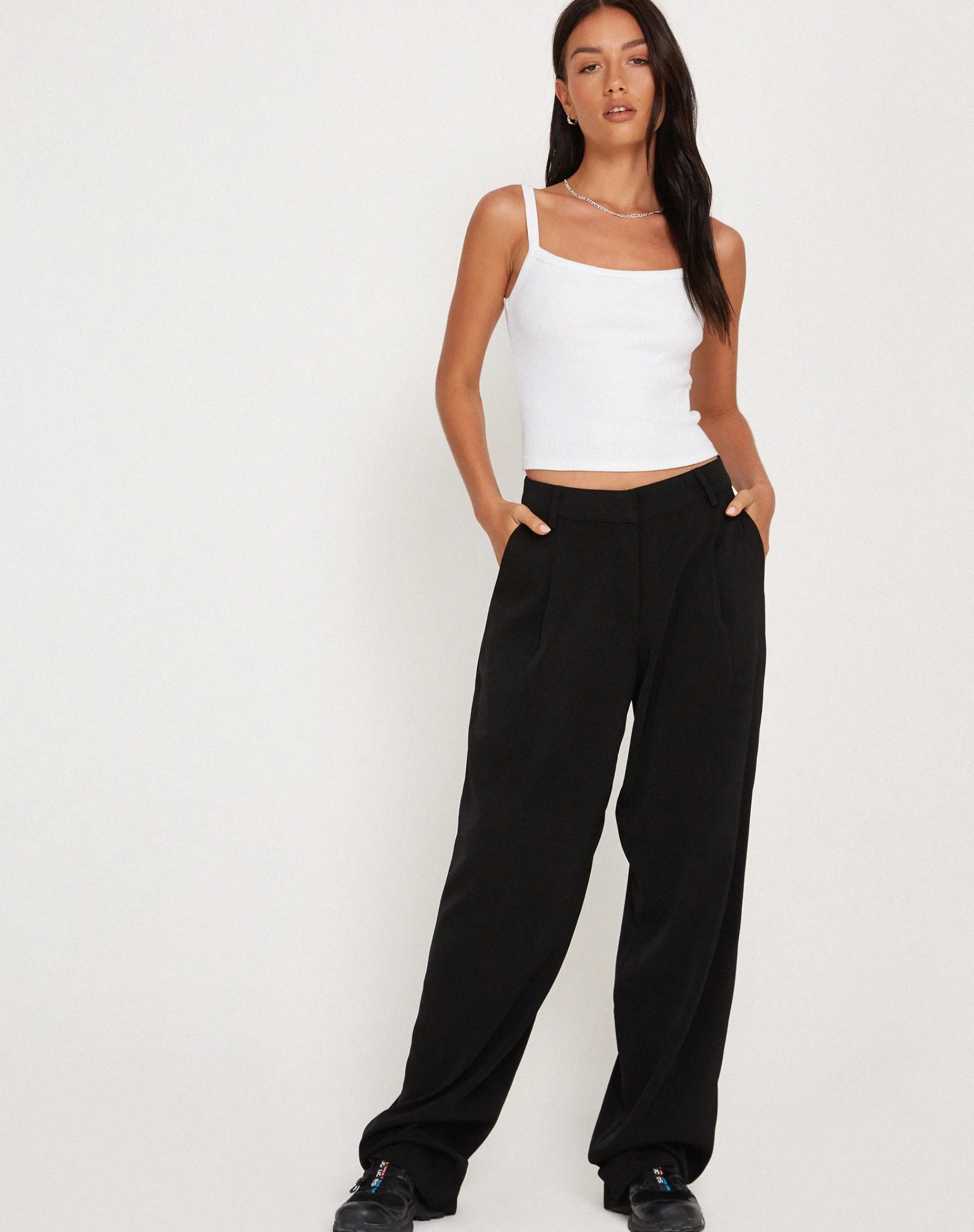 Motel Rocks Wide Leg Pants | Low Rise Pants-Sakaria Wide Leg Trouser in Tailoring Black TailoringBlack