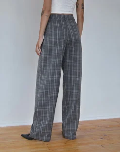 Motel Rocks Basics | Low Rise Pants-Sakaria Wide Leg Trouser in Grey Check greycheck