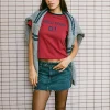 Motel Rocks Basic Tops | Tees-Sakha Boxy Top in Adrenaline Red with Blue New York Print AdrenalineRedwithBlueNewYorkPrint