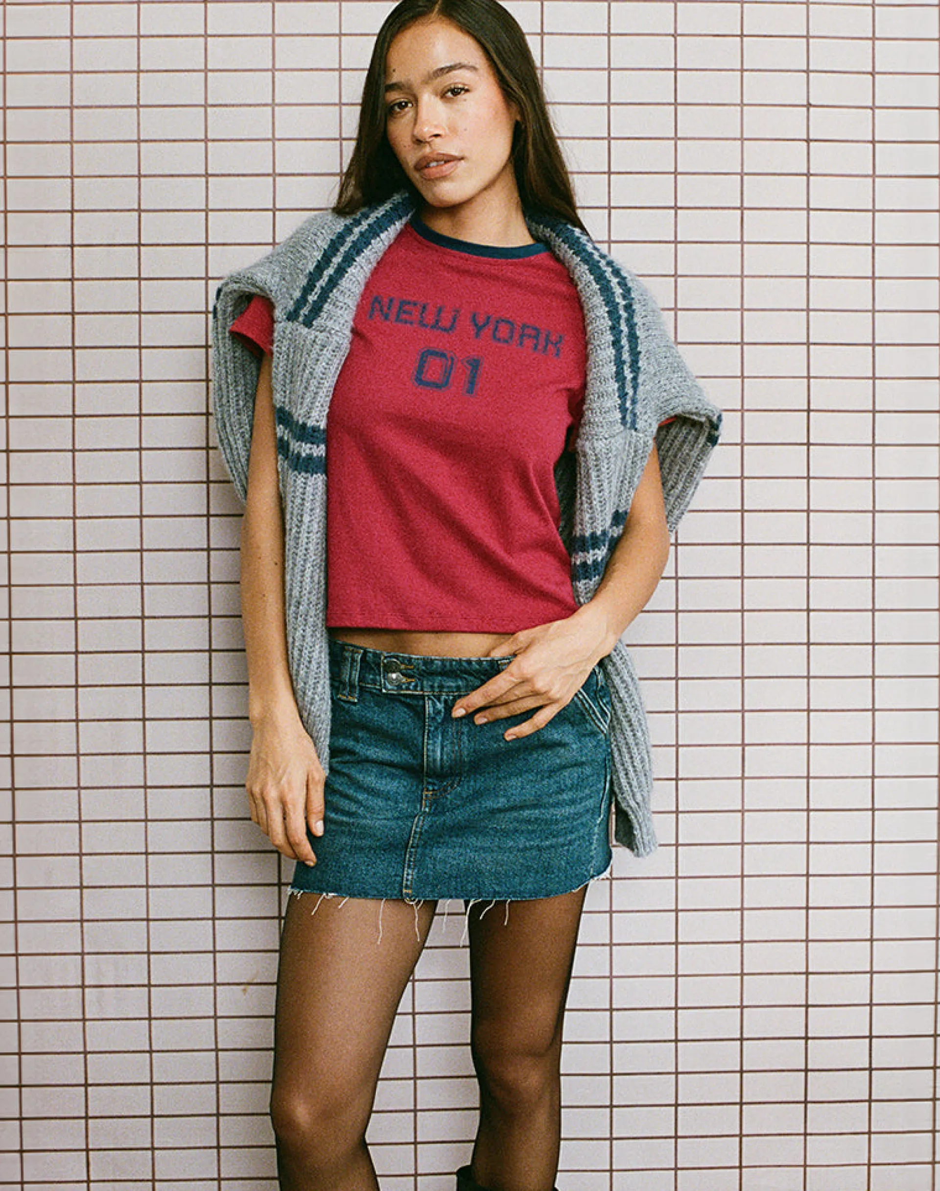 Motel Rocks Basic Tops | Tees-Sakha Boxy Top in Adrenaline Red with Blue New York Print AdrenalineRedwithBlueNewYorkPrint