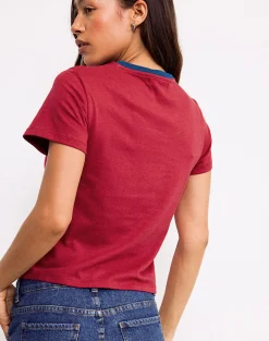 Motel Rocks Basic Tops | Tees-Sakha Boxy Top in Adrenaline Red with Blue New York Print AdrenalineRedwithBlueNewYorkPrint