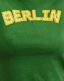Motel Rocks Basic Tops | Printed Tops-Sakha Boxy Top in Elm Green with Yellow Binding and Berlin Emb ElmGreenwithYellowBindingandBerlinEmb