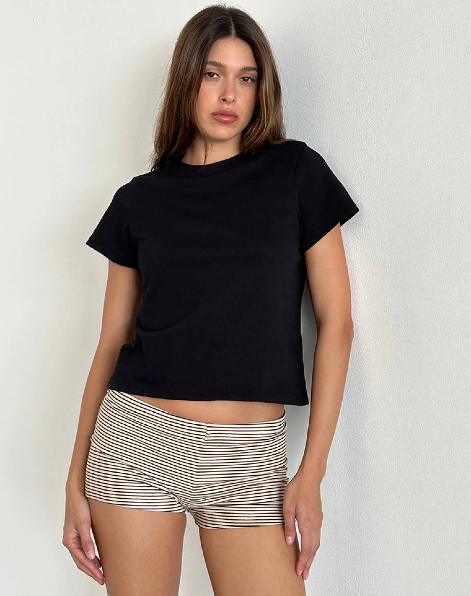 Motel Rocks Basics | Basic Tops-Sakha Boxy Top in Plain Black PlainBlack