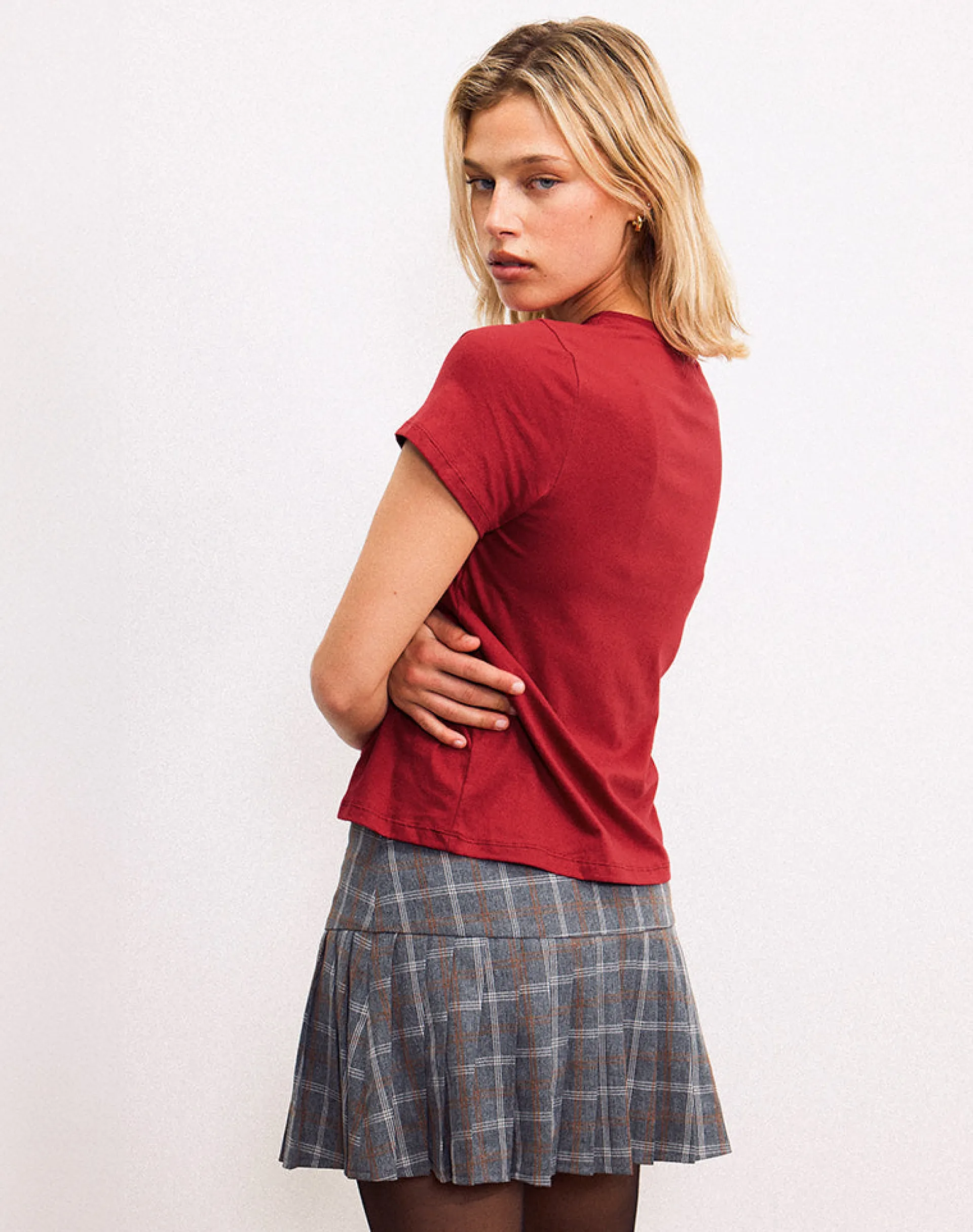 Motel Rocks Printed Tops | Tees-Saki Tee in Adrenaline Red with Motel Retro Club Motif AdrenalineRedwithMotelRetroClubMotif