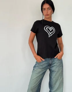 Motel Rocks Basics | Basic Tops-Saki Tee in Black with Love Tie Dye BlackwithLoveTieDye