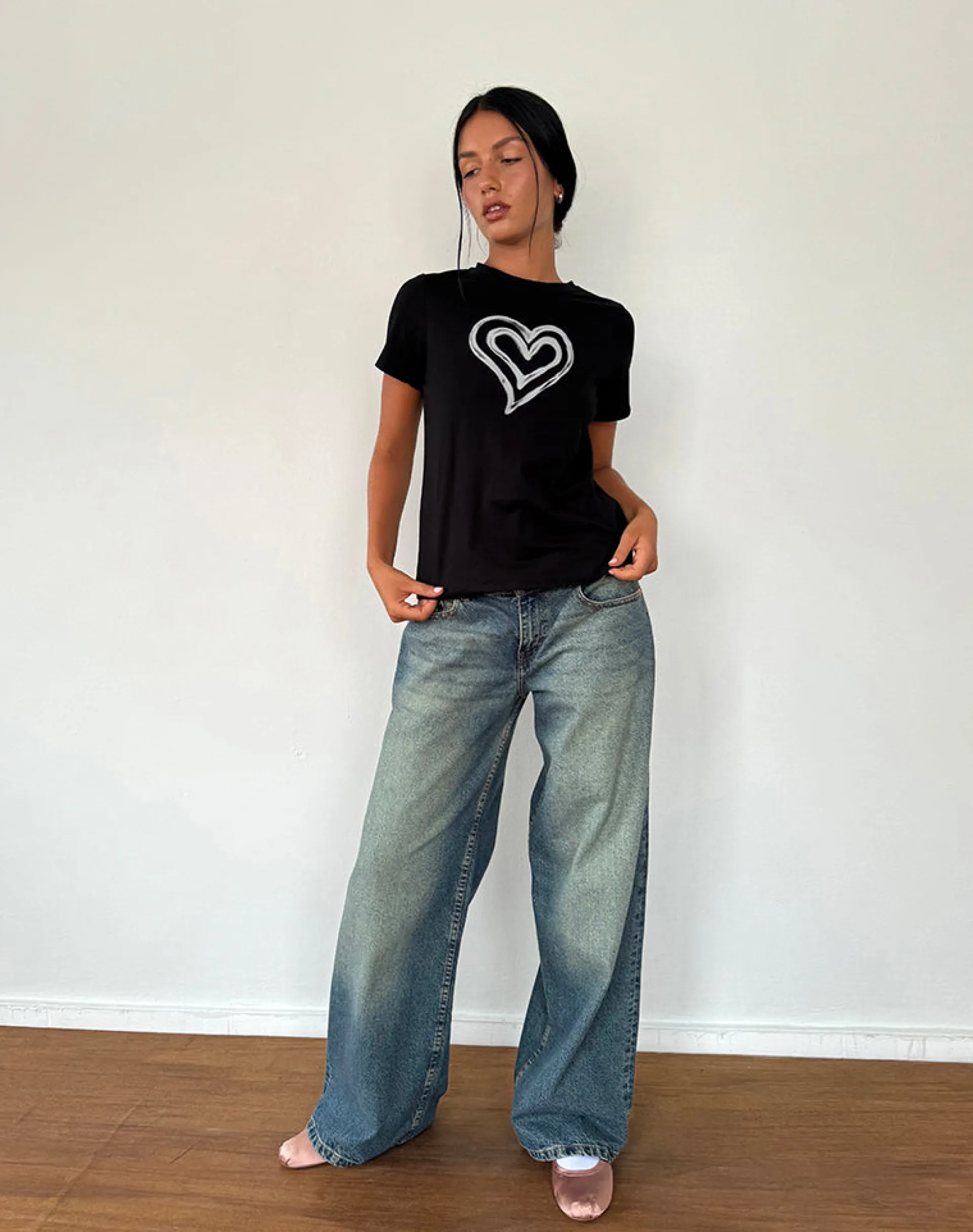 Motel Rocks Basics | Basic Tops-Saki Tee in Black with Love Tie Dye BlackwithLoveTieDye