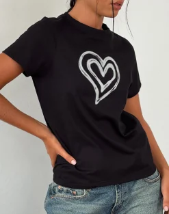 Motel Rocks Basics | Basic Tops-Saki Tee in Black with Love Tie Dye BlackwithLoveTieDye