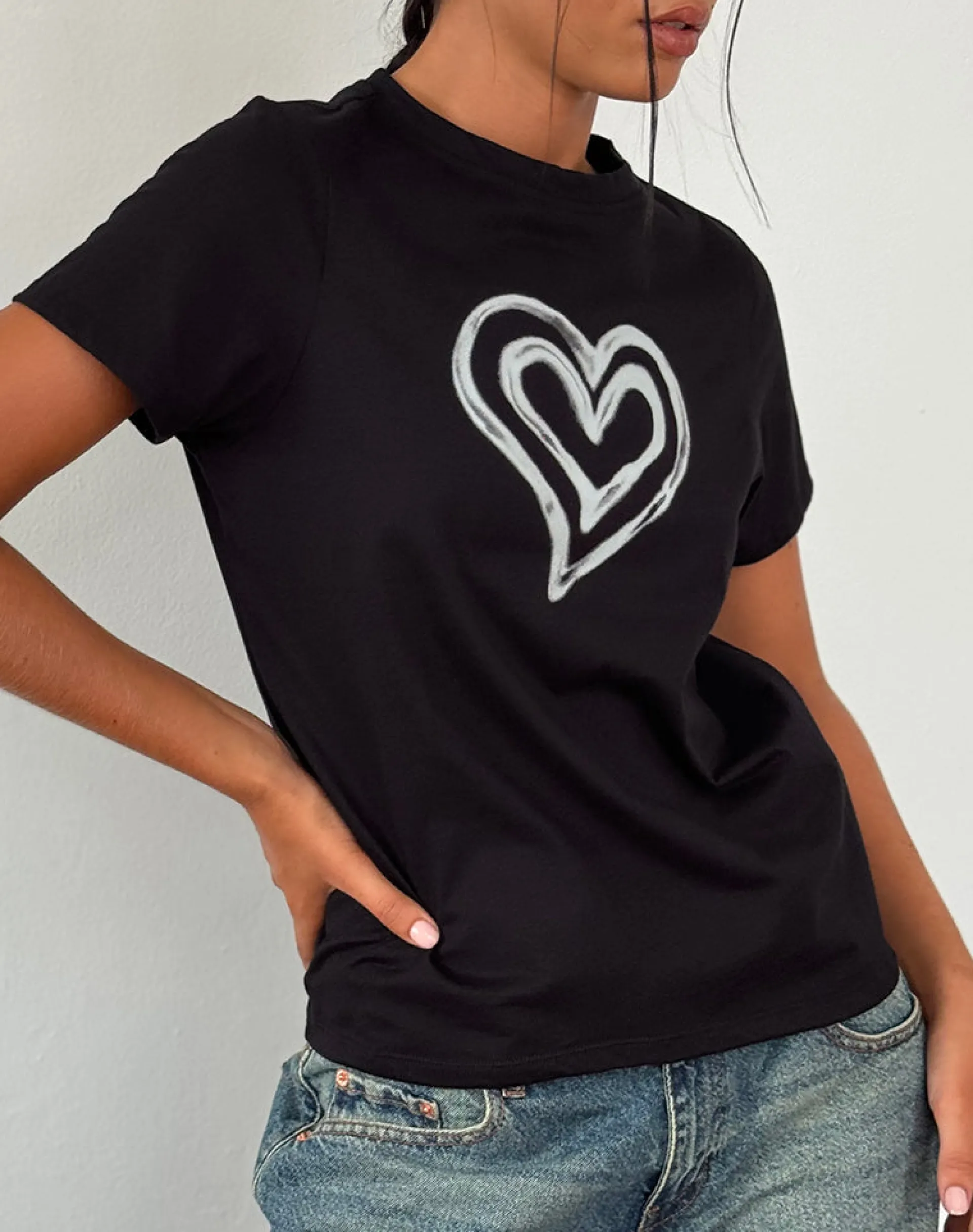 Motel Rocks Basics | Basic Tops-Saki Tee in Black with Love Tie Dye BlackwithLoveTieDye