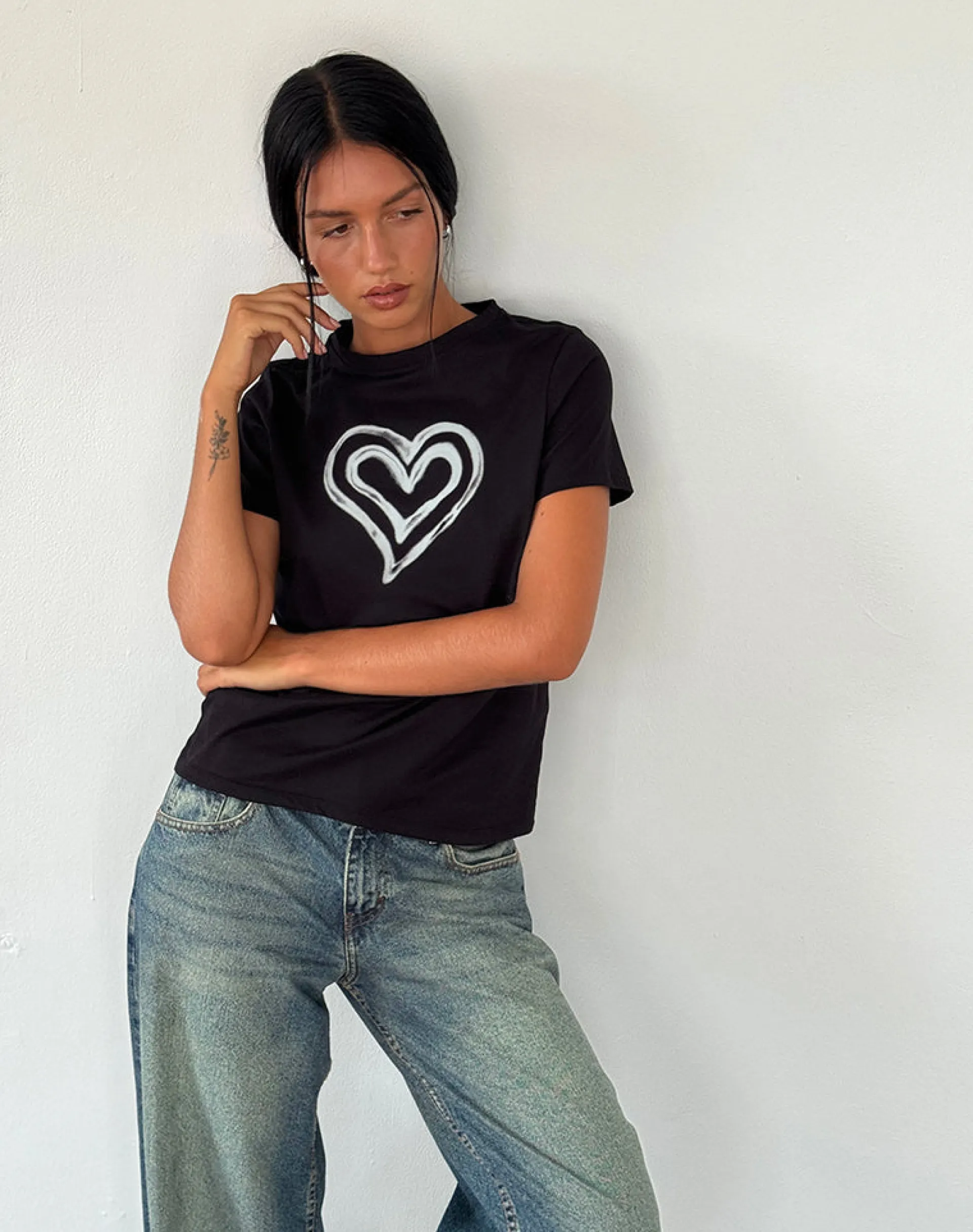 Motel Rocks Basics | Basic Tops-Saki Tee in Black with Love Tie Dye BlackwithLoveTieDye