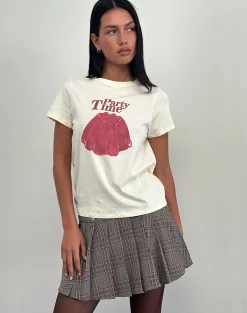 Motel Rocks Printed Tops | Tees-Saki Tee in Buttermilk with Party Time Print ButtermilkwithPartyTimePrint