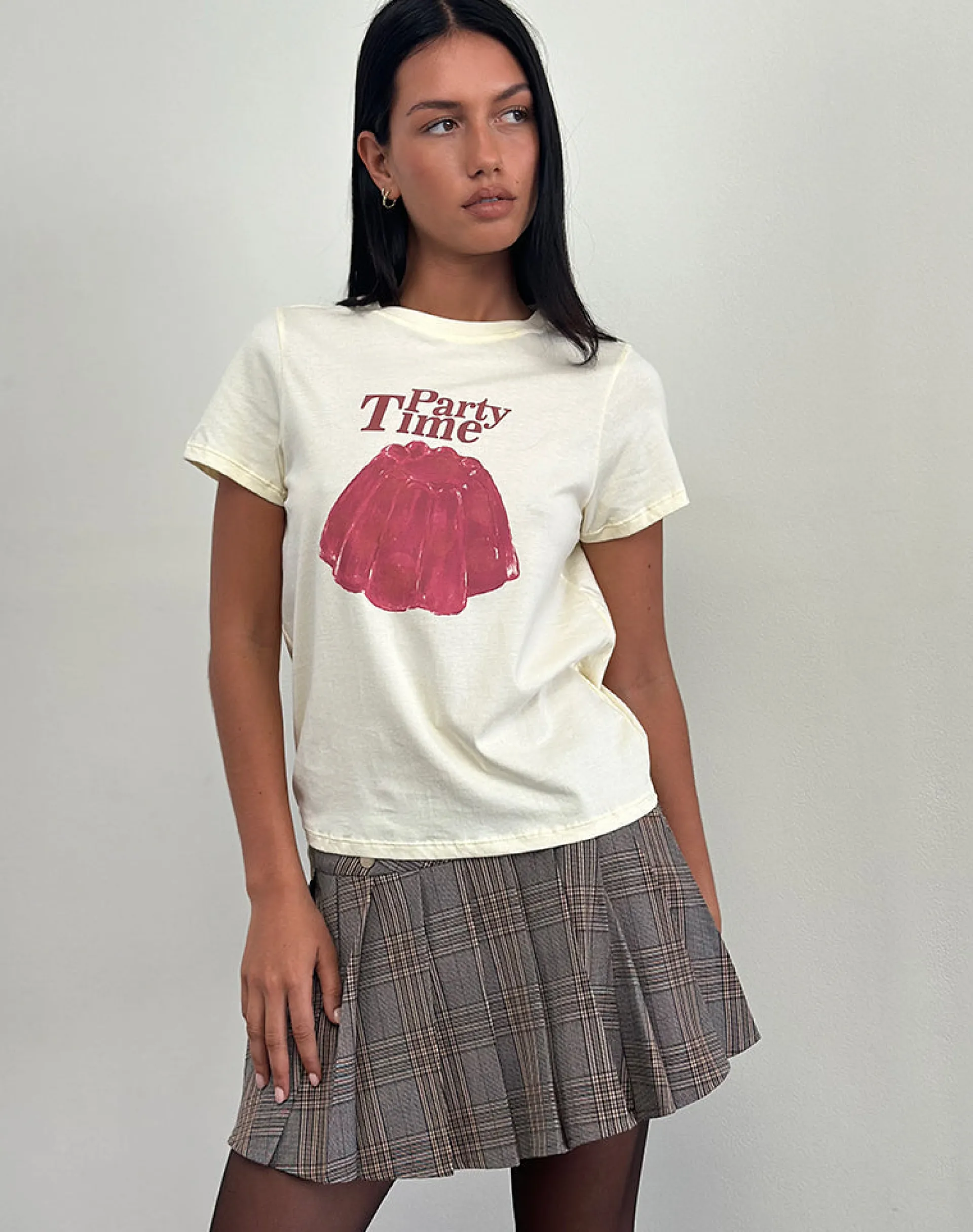 Motel Rocks Printed Tops | Tees-Saki Tee in Buttermilk with Party Time Print ButtermilkwithPartyTimePrint