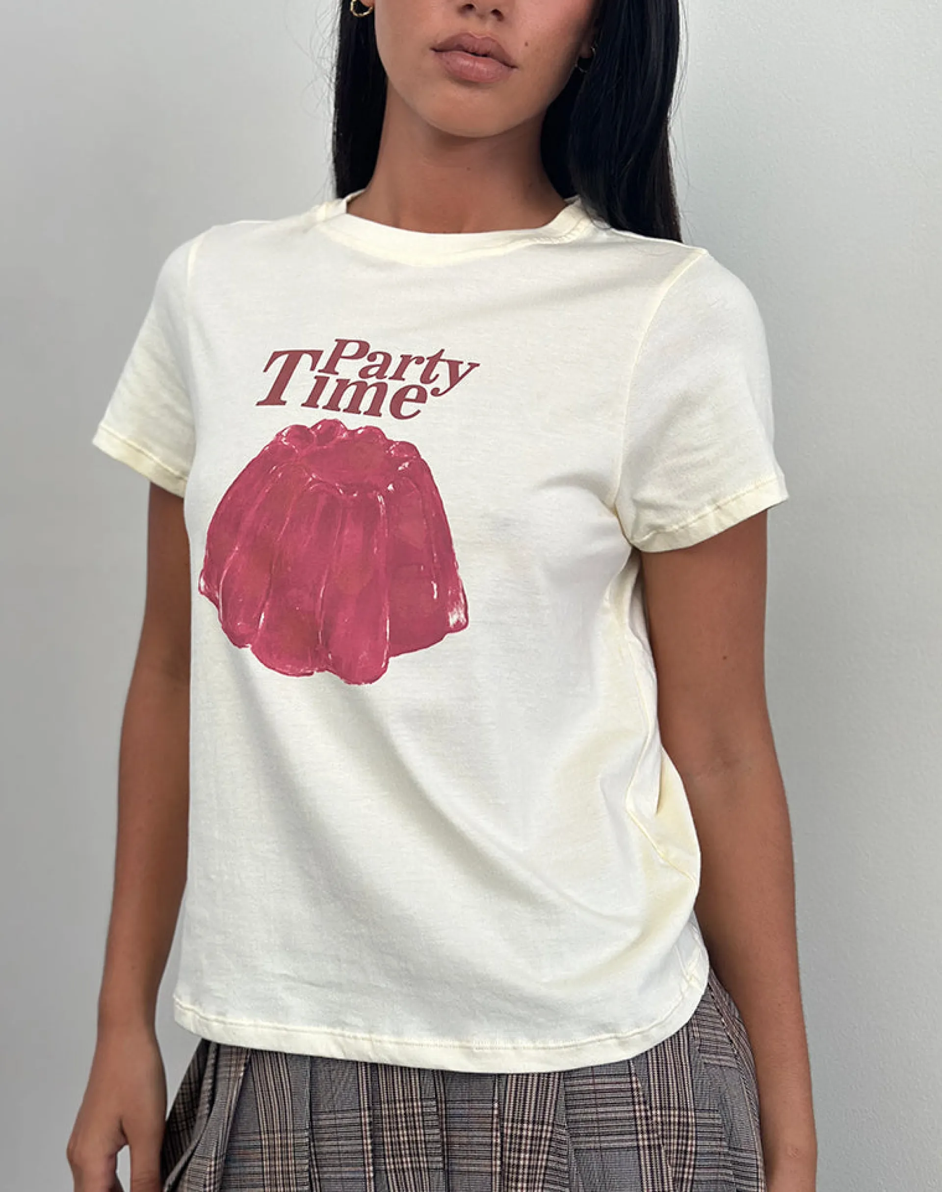 Motel Rocks Printed Tops | Tees-Saki Tee in Buttermilk with Party Time Print ButtermilkwithPartyTimePrint