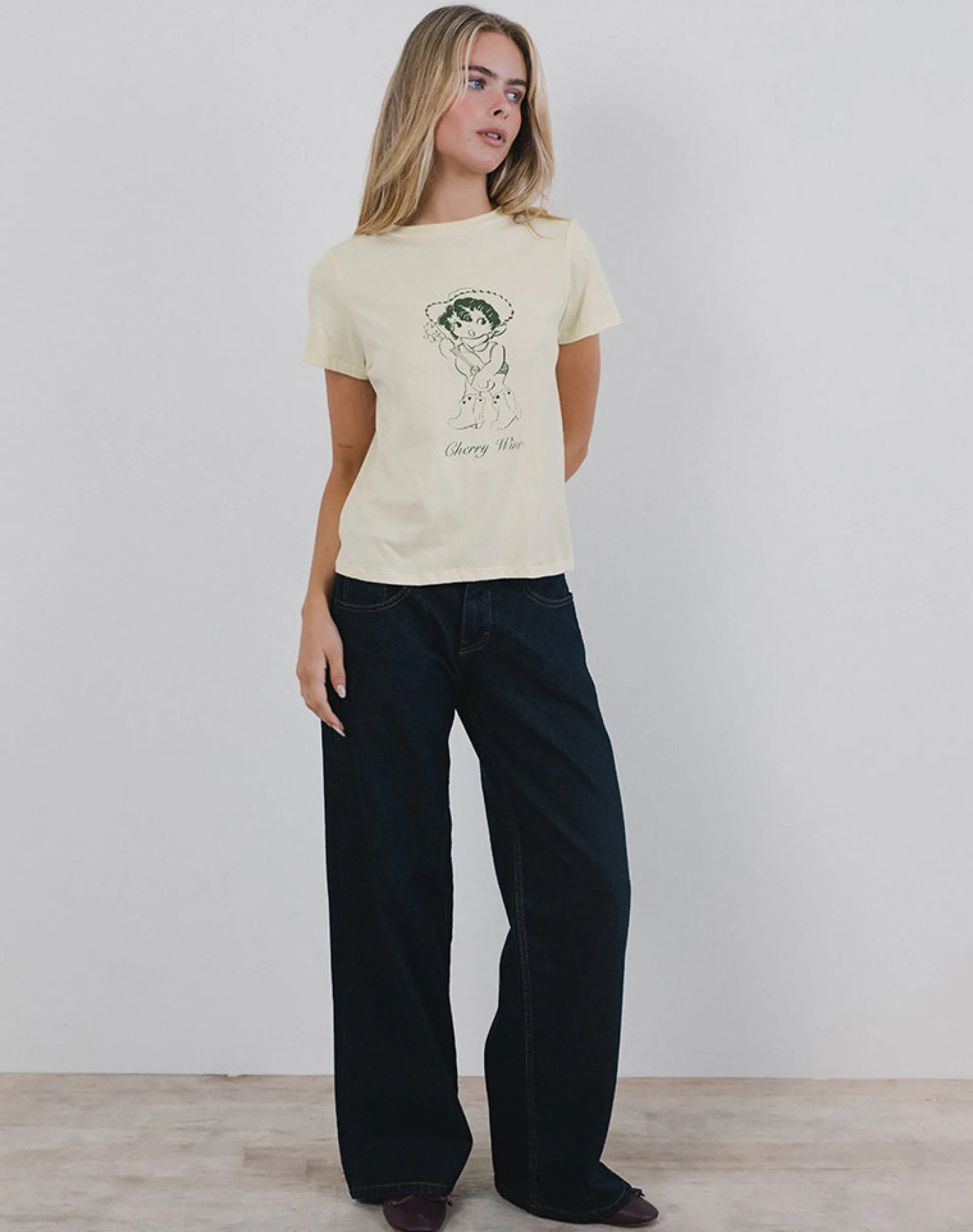 Motel Rocks Printed Tops | Tees-Saki Tee in Buttermilk with Cherry Wine Print ButtermilkwithCherryWinePrint