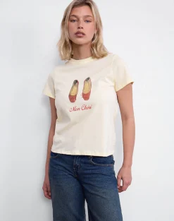 Motel Rocks Printed Tops | Tees-Saki Tee in Buttermilk with Mon Cheri Print ButtermilkwithMonCheriPrint