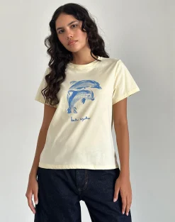 Motel Rocks Printed Tops | Tees-Saki Tee in Buttermilk with Better Together Slogan ButtermilkwithBetterTogetherSlogan
