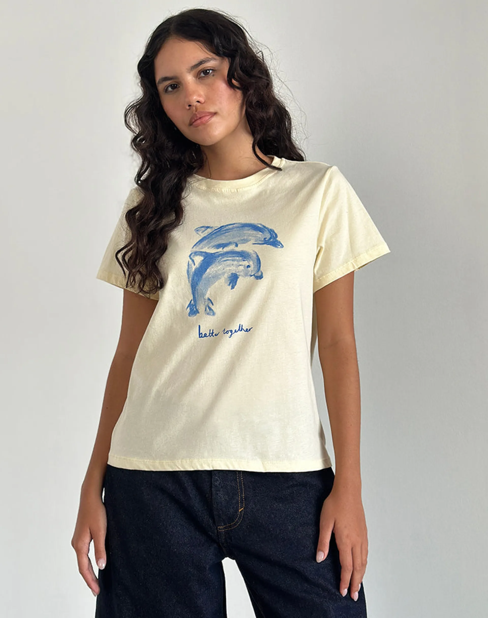 Motel Rocks Printed Tops | Tees-Saki Tee in Buttermilk with Better Together Slogan ButtermilkwithBetterTogetherSlogan