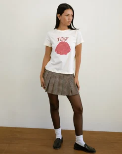 Motel Rocks Printed Tops | Tees-Saki Tee in Buttermilk with Party Time Print ButtermilkwithPartyTimePrint
