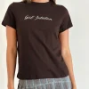 Motel Rocks Basic Tops | Printed Tops-Saki Tee in Chocolate Brown with Girl Intuition Print ChocolateBrownwithGirlIntuitionPrint