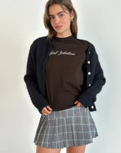 Motel Rocks Basic Tops | Printed Tops-Saki Tee in Chocolate Brown with Girl Intuition Print ChocolateBrownwithGirlIntuitionPrint