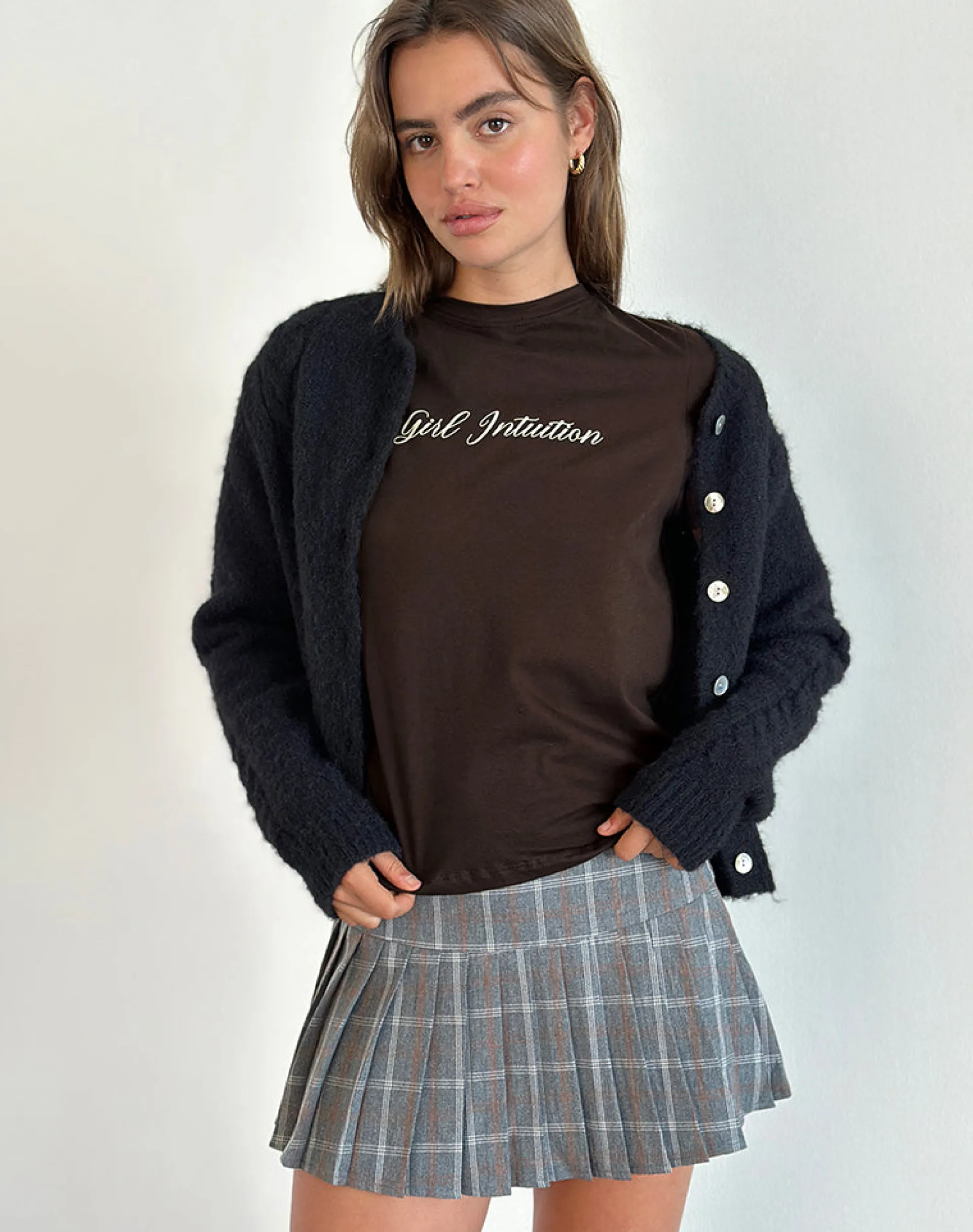 Motel Rocks Basic Tops | Printed Tops-Saki Tee in Chocolate Brown with Girl Intuition Print ChocolateBrownwithGirlIntuitionPrint