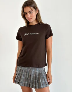 Motel Rocks Basic Tops | Printed Tops-Saki Tee in Chocolate Brown with Girl Intuition Print ChocolateBrownwithGirlIntuitionPrint