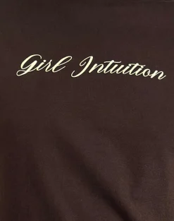 Motel Rocks Basic Tops | Printed Tops-Saki Tee in Chocolate Brown with Girl Intuition Print ChocolateBrownwithGirlIntuitionPrint