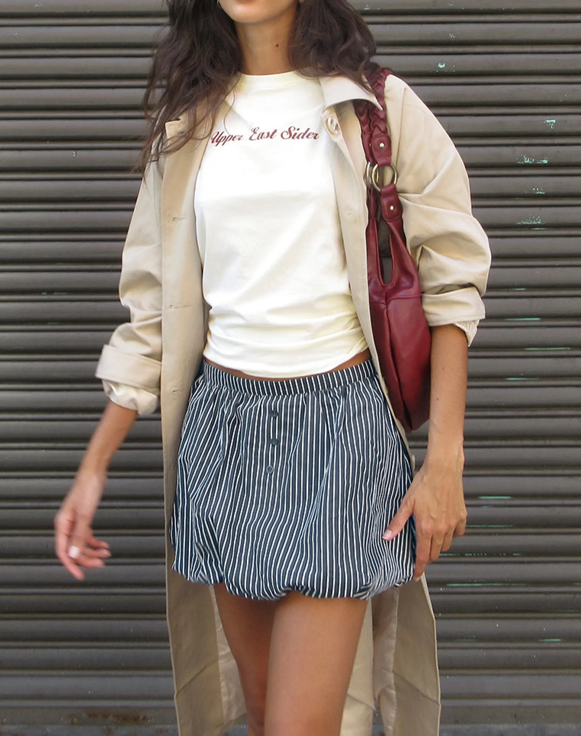 Motel Rocks Basic Tops | Printed Tops-Saki Tee in Ivory with Upper East Sider Print IvorywithUpperEastSiderPrint