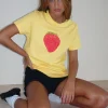 Motel Rocks Basic Tops | Printed Tops-Saki Tee in Lemonade Oversized Strawberry LemonadeOversizedStrawberry