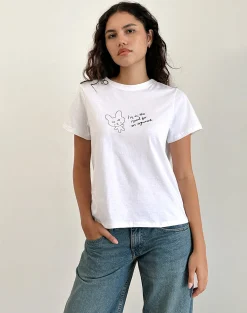 Motel Rocks Basic Tops | Printed Tops-Saki Tee in White Argument Mood Print WhiteArgumentMoodprint