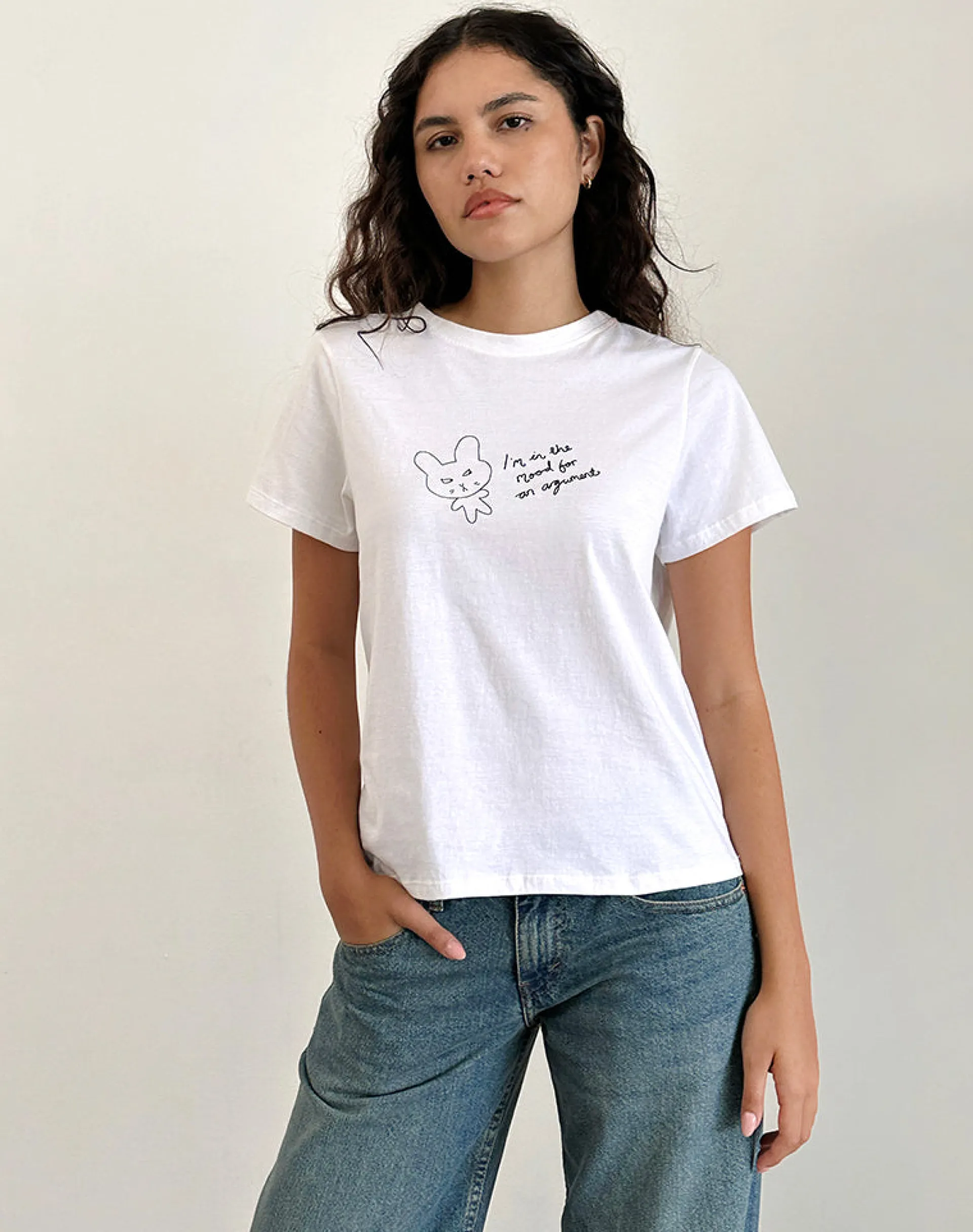 Motel Rocks Basic Tops | Printed Tops-Saki Tee in White Argument Mood Print WhiteArgumentMoodprint
