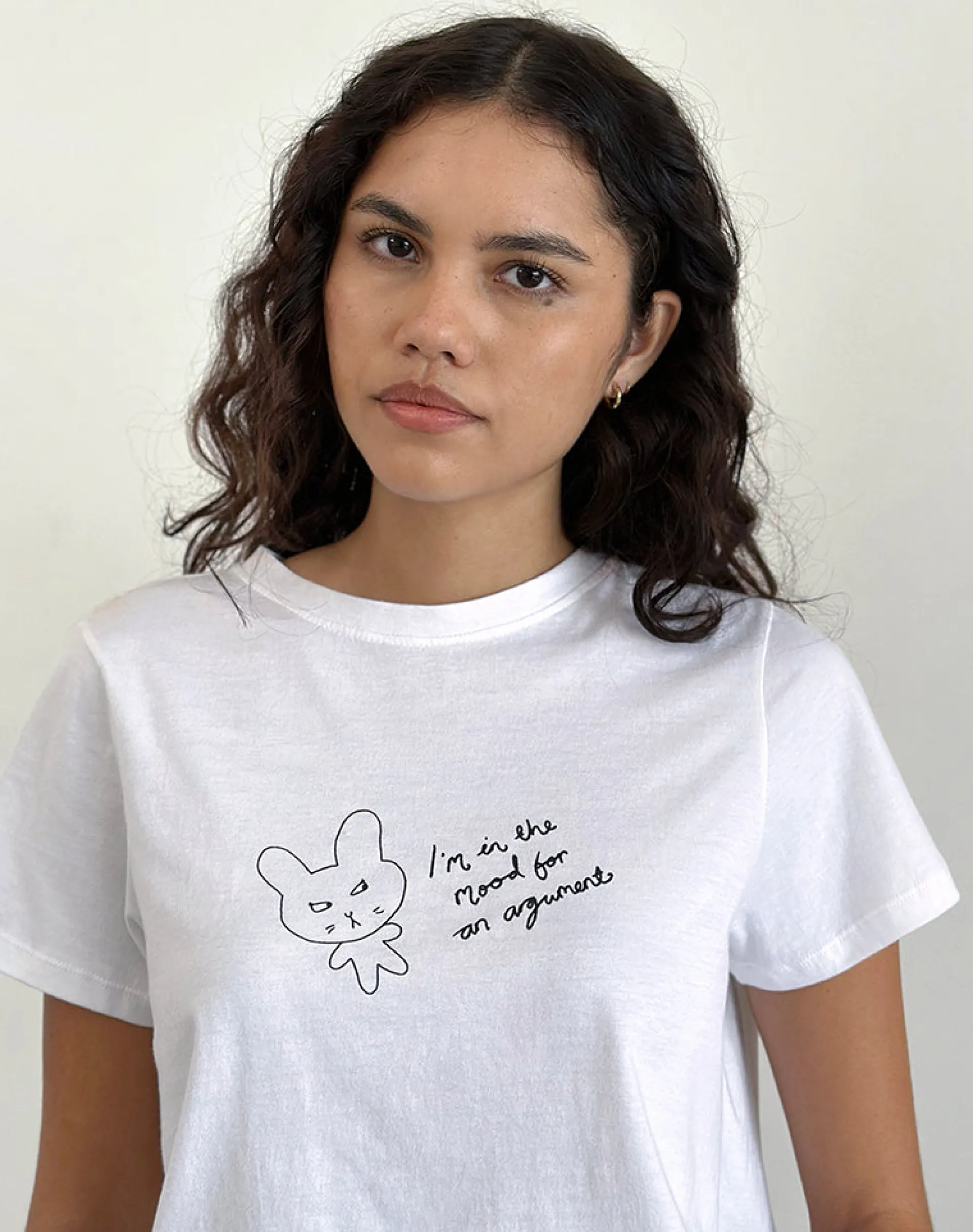 Motel Rocks Basic Tops | Printed Tops-Saki Tee in White Argument Mood Print WhiteArgumentMoodprint