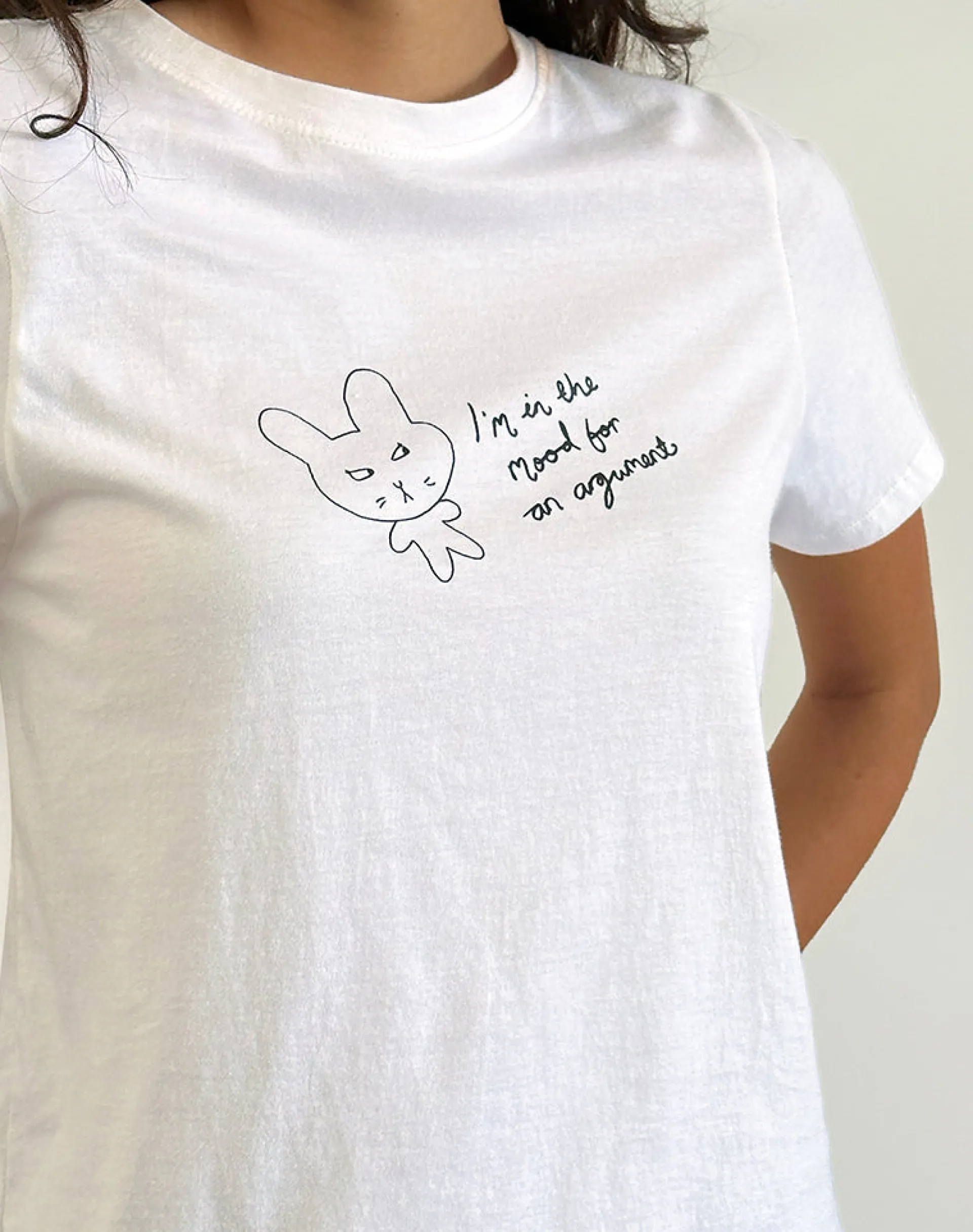 Motel Rocks Basic Tops | Printed Tops-Saki Tee in White Argument Mood Print WhiteArgumentMoodprint