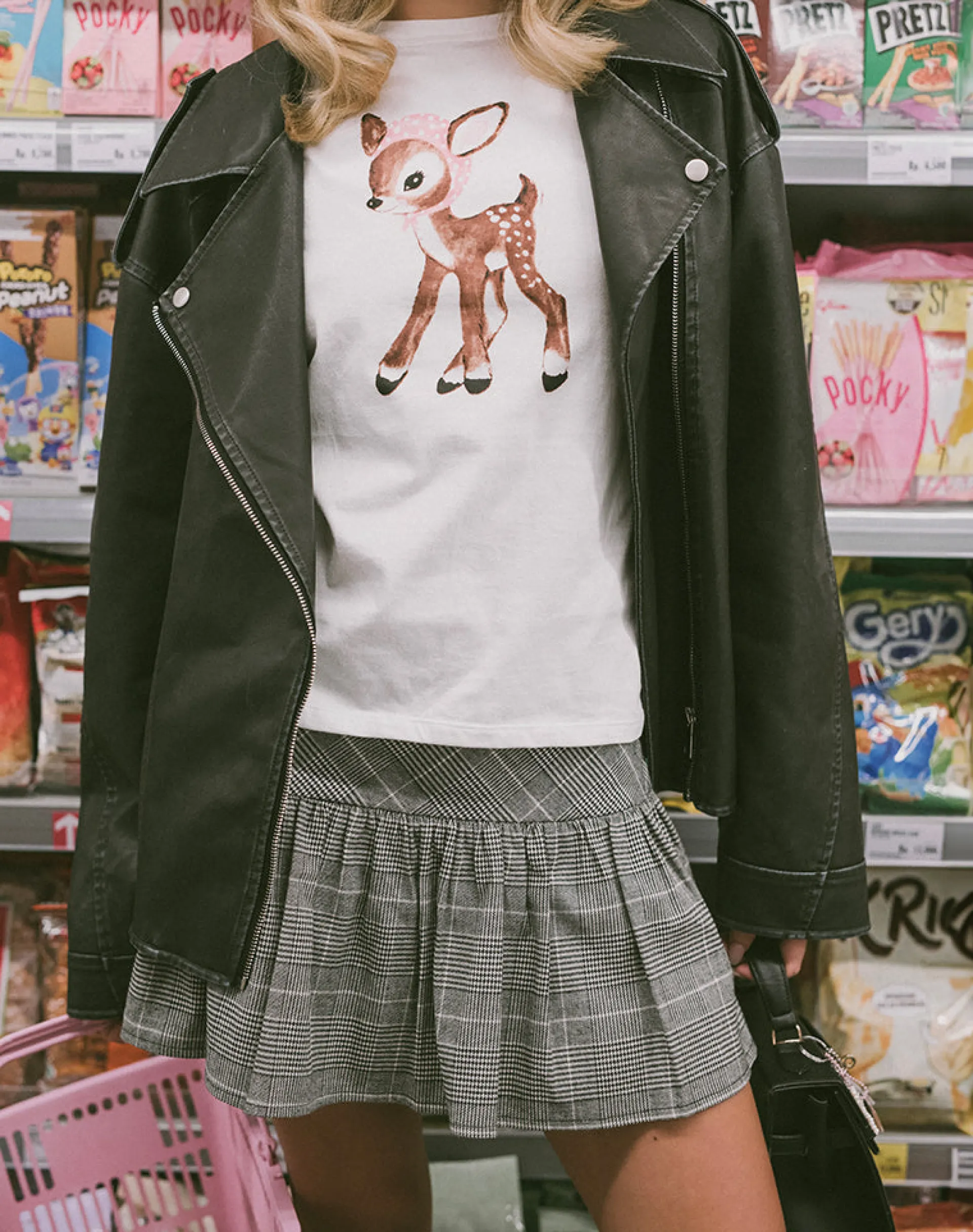 Motel Rocks Tees-Saki Tee in White Deer with Scarf WhiteDeerwithScarf