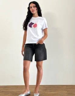 Motel Rocks Basic Tops | Printed Tops-Saki Tee in White Fig whitefig
