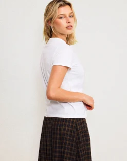 Motel Rocks Basic Tops | Printed Tops-Saki Tee in White with Green Car WhitewithGreenCar
