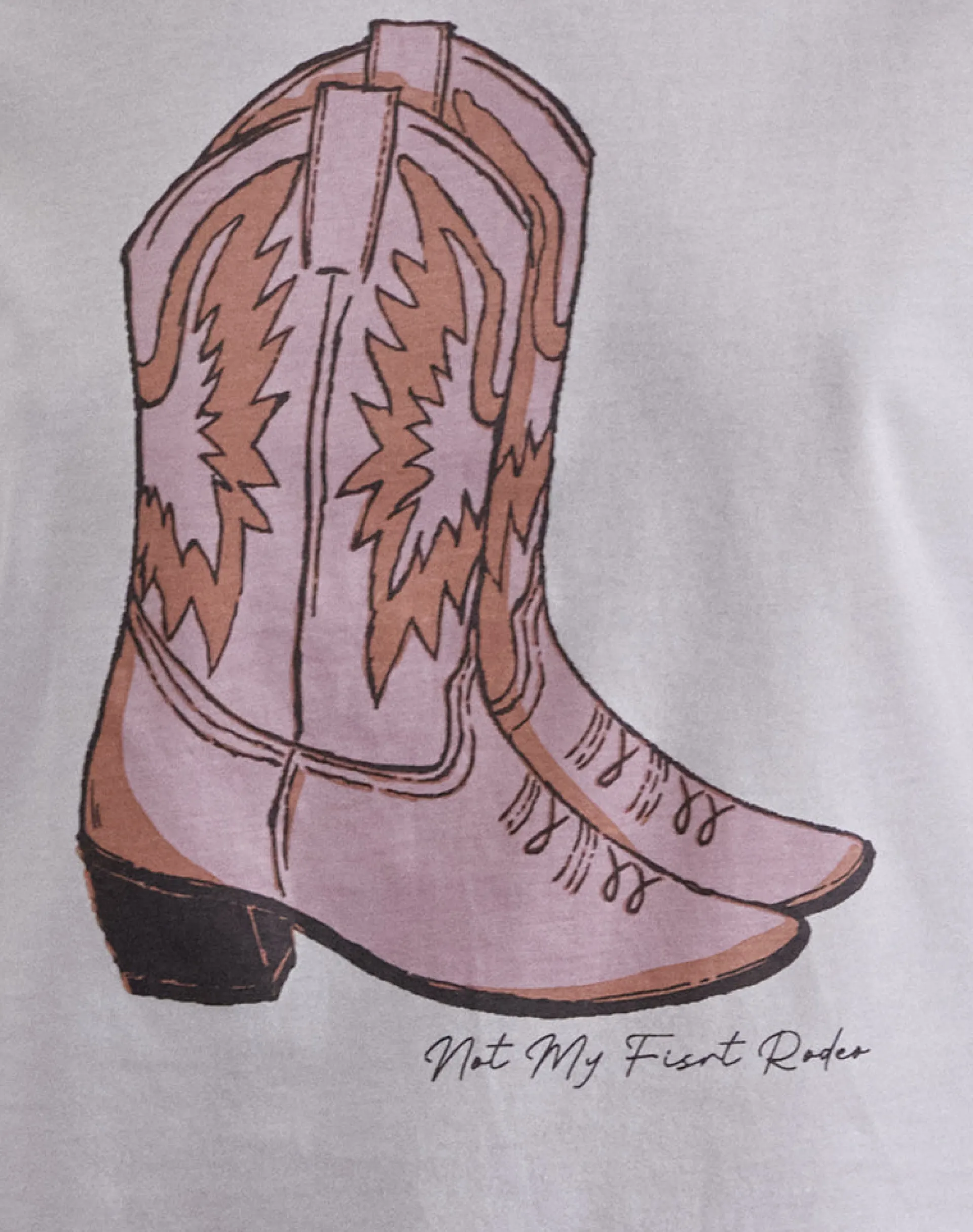 Motel Rocks Printed Tops | Tees-Saki Tee in White with Pink Cowboy Boot Print WhitewithPinkCowboyBootPrint