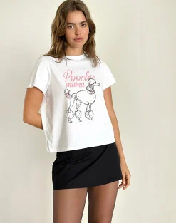 Motel Rocks Basic Tops | Tees-Saki Tee in White with Poodle Graphic WhitewithPoodleGraphic