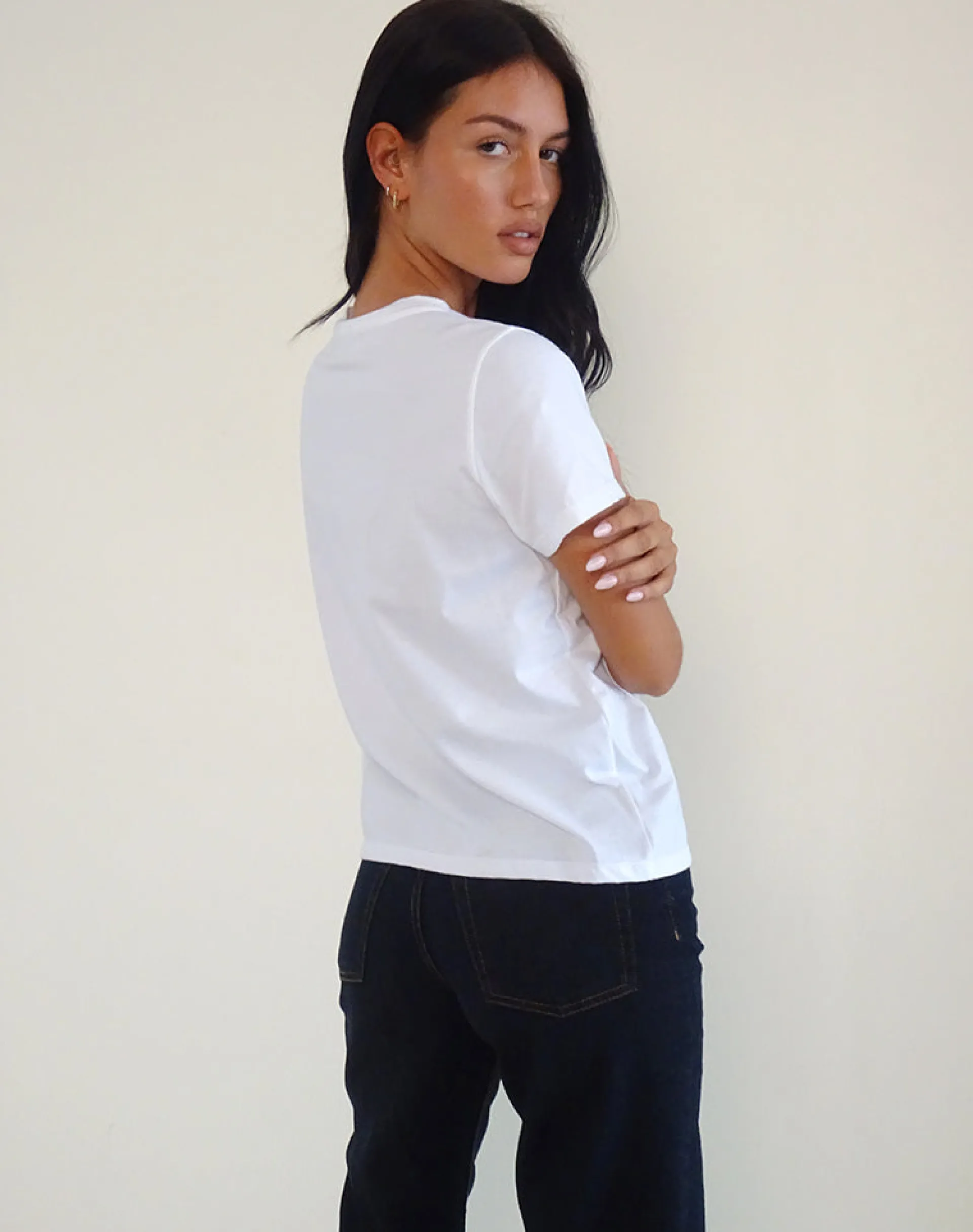 Motel Rocks Tees-Saki Tee in White with Red Star Signs Print WhitewithRedStarSignsPrint