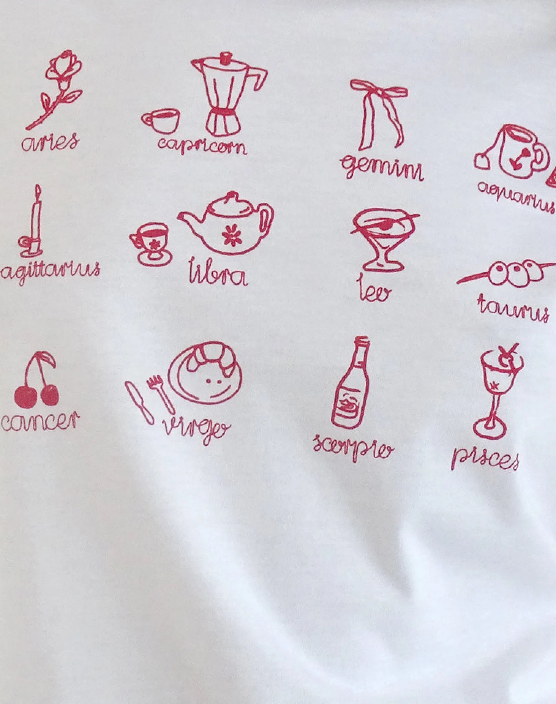 Motel Rocks Tees-Saki Tee in White with Red Star Signs Print WhitewithRedStarSignsPrint
