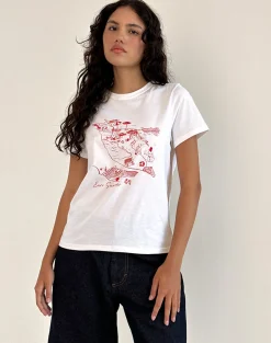 Motel Rocks Tees-Saki Tee in White with Royal Red Euro Summer WhitewithRoyalRedEuroSummer