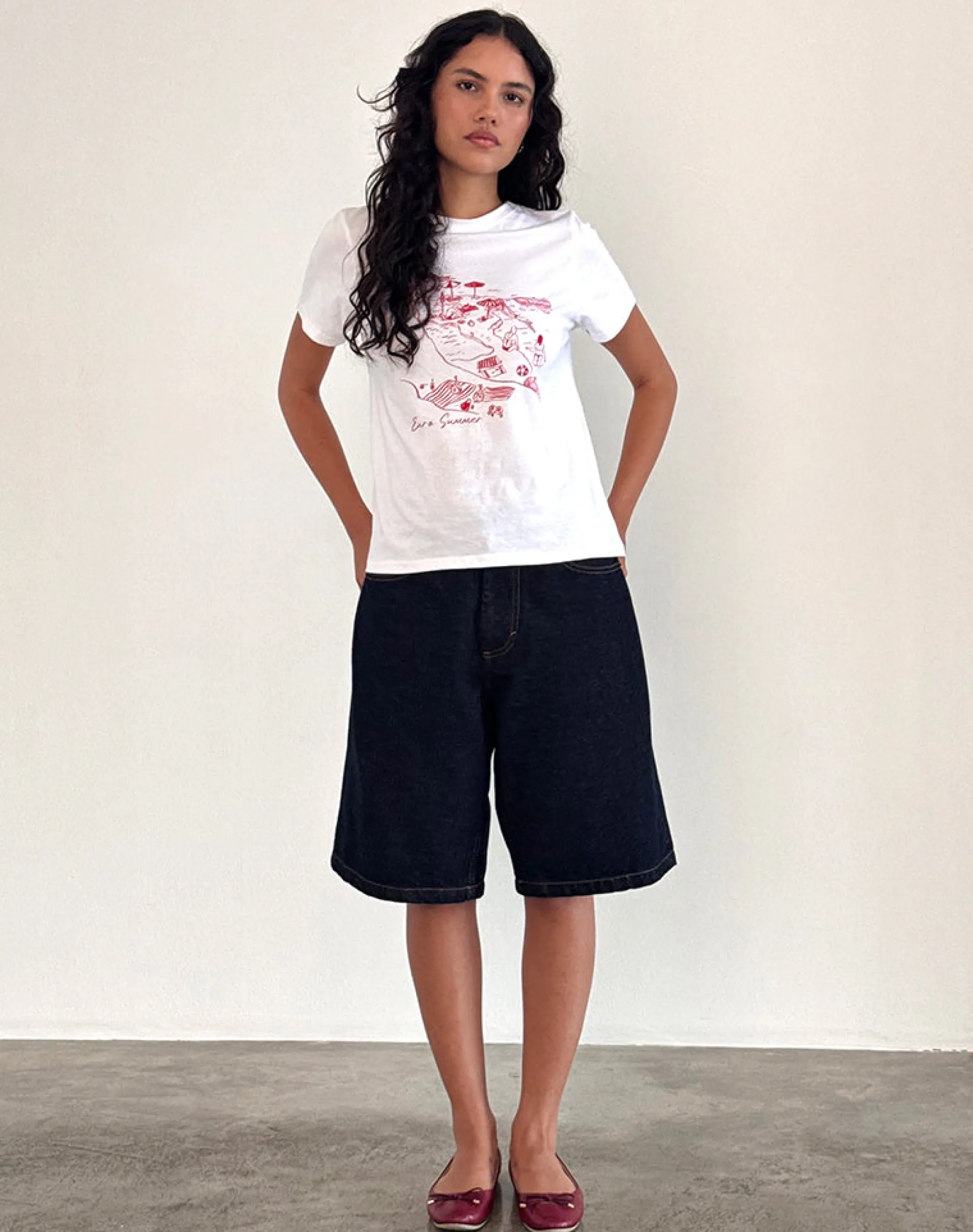 Motel Rocks Tees-Saki Tee in White with Royal Red Euro Summer WhitewithRoyalRedEuroSummer