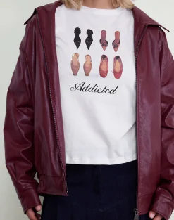 Motel Rocks Printed Tops | Tees-Saki Tee in White with Shoe Addicted Print WhitewithShoeAddictedPrint