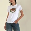 Motel Rocks Basic Tops | Printed Tops-Saki White Tee in Kitty Print KittyPrint