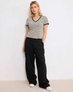 Motel Rocks Tailoring | Wide Leg Pants-Sakira Oversized Wide Leg Trousers in Black