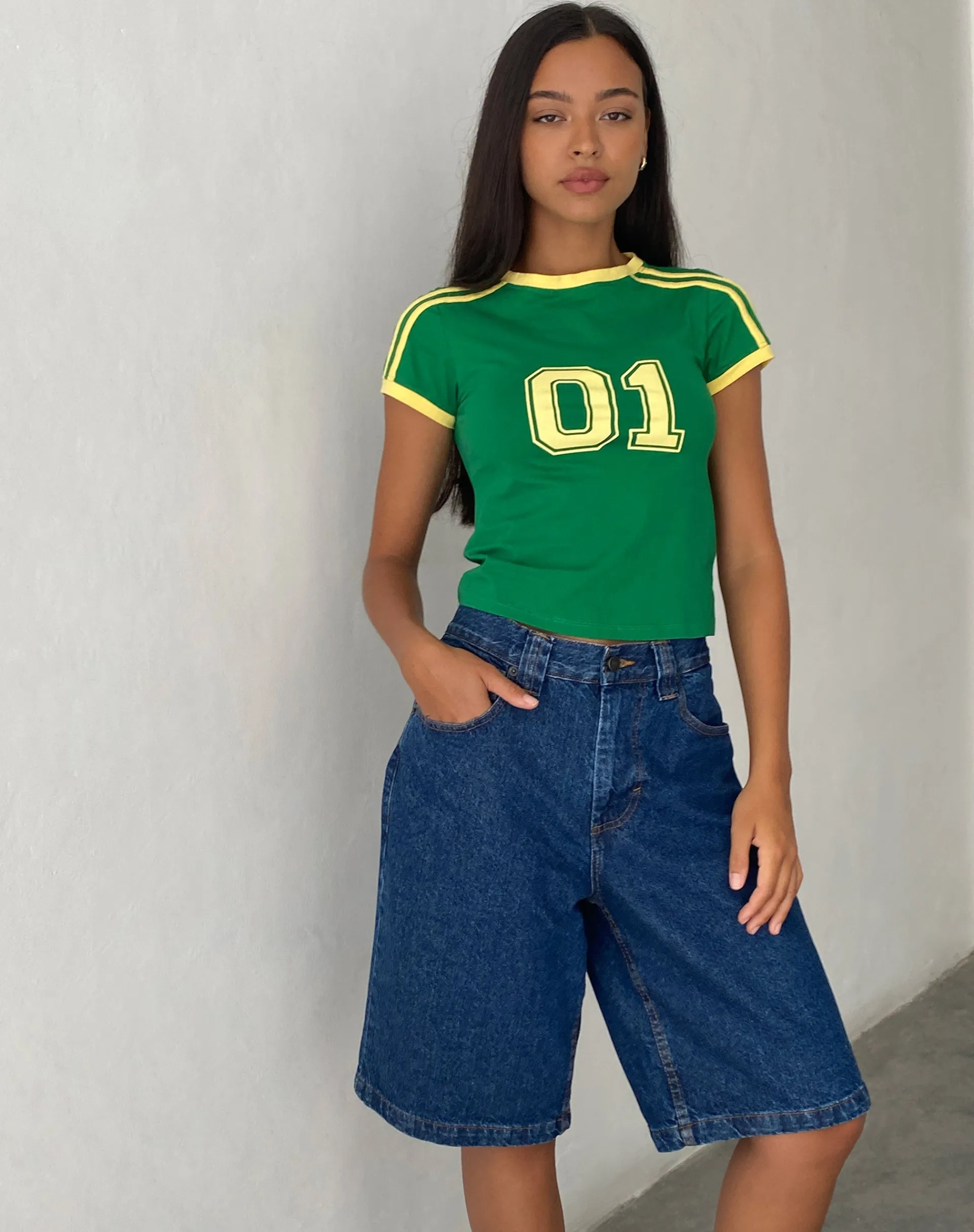 Motel Rocks Basics | Printed Tops-Salda Sporty Fitted Tee in Green