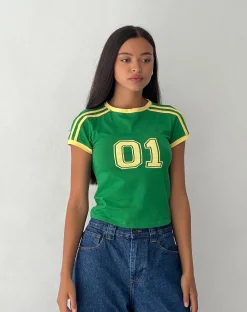 Motel Rocks Basics | Printed Tops-Salda Sporty Fitted Tee in Green