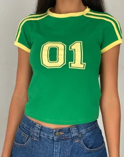 Motel Rocks Basics | Printed Tops-Salda Sporty Fitted Tee in Green