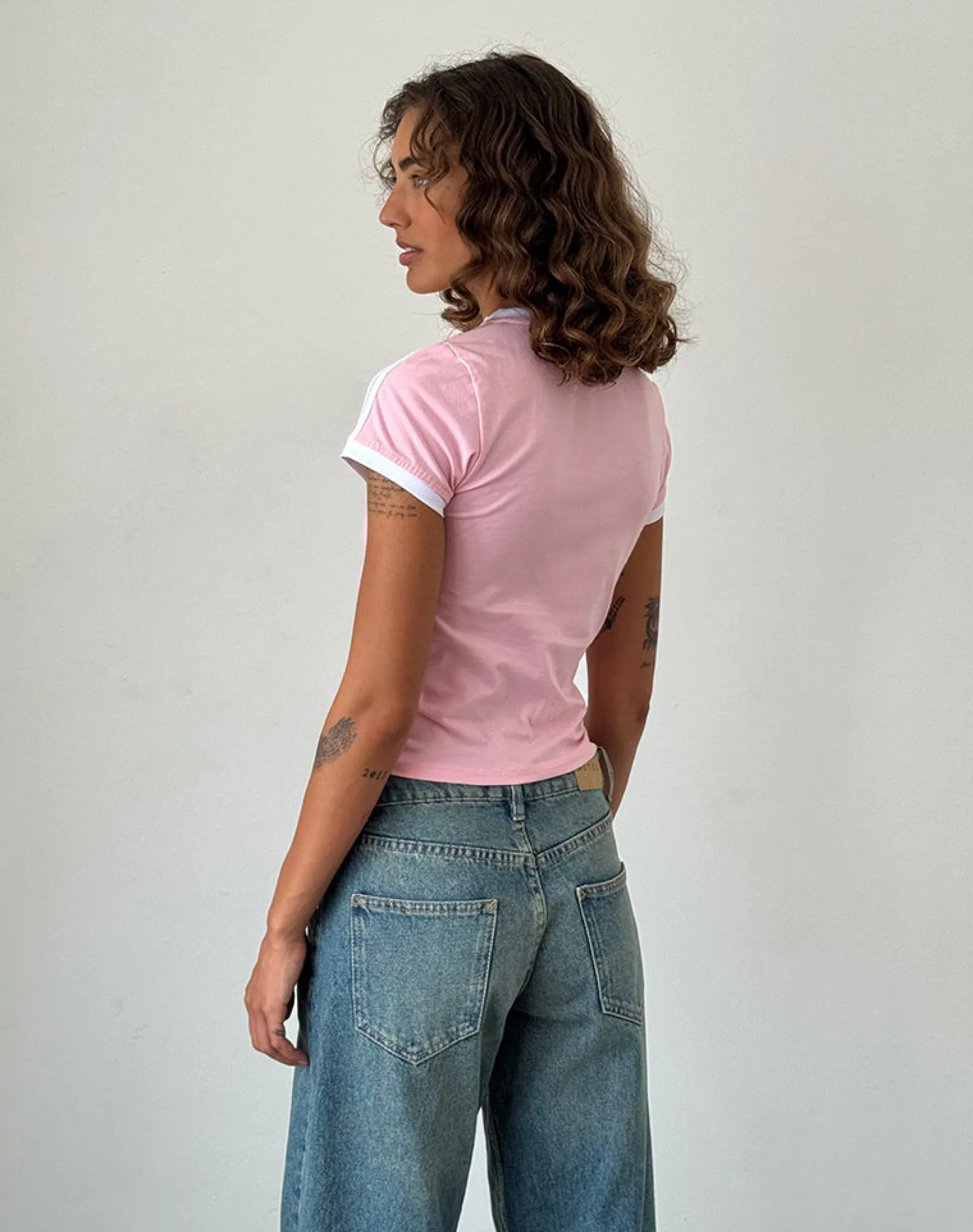 Motel Rocks Basics | Basic Tops-Salda Sporty Tee in Ballet Pink with White Binding balletpinkwithwhitebinding