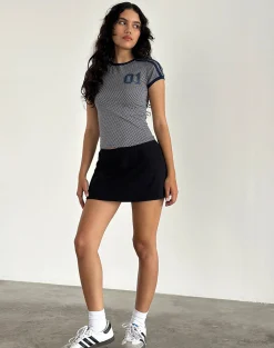 Motel Rocks Basic Tops | Printed Tops-Salda Sporty Tee in Grey Micro Spot with Navy Binding GreyMicroSpotwithNavyBinding
